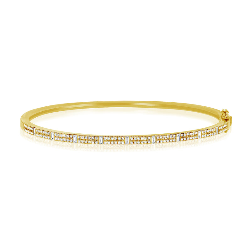 14K Yellow Gold Round & Baguette Diamond Bangle-Bangles-aaron jewelry-Yellow Gold-