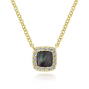 14K Yellow Gold Black Mother Of Pearl Square Necklace-Necklaces-gabriel & co-