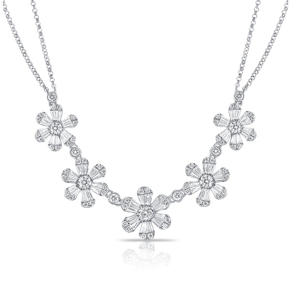 Diamond Blossom Necklace, 14K White Gold
