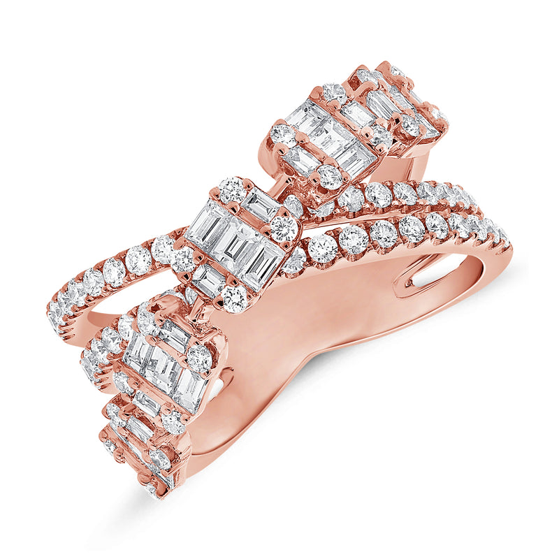 14K Rose Gold Diamond Crossover Ring-Rings-Maurice's Jewelers-ROSE GOLD-