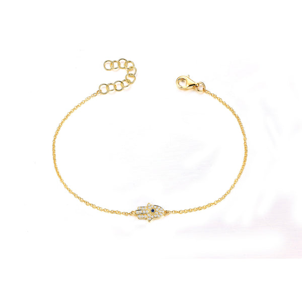 14K Yellow Gold Diamond Hamsa Bracelet-Bracelets-aaron jewelry-