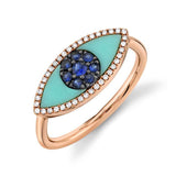 14K Rose Gold Diamond & Blue Sapphire + Turquoise Eye Ring-Rings-Maurice's Jewelers-ROSE GOLD-