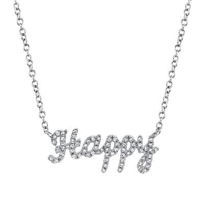 14K White Gold Diamond "HAPPY" Necklace-Necklaces-Maurice's Jewelers-