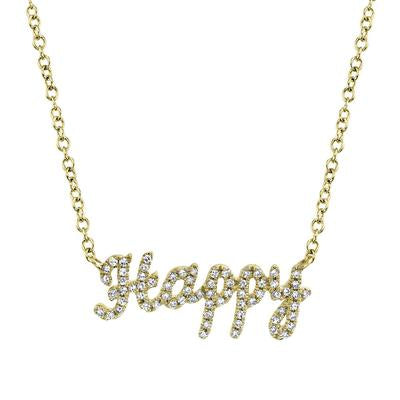 14K Yellow Gold Diamond "HAPPY" Necklace-Necklaces-Maurice's Jewelers-