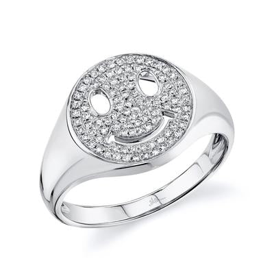 14K White Gold Pave Diamond Smiley Ring-Rings-Maurice's Jewelers-