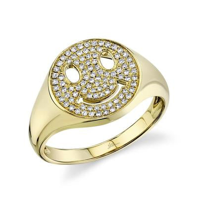 14K Yellow Gold Pave Diamond Smiley Ring-Rings-Maurice's Jewelers-