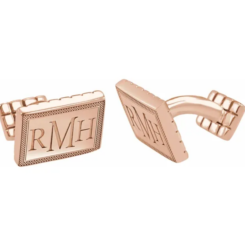 Yellow Gold Plated Sterling Silver 3-Letter Serif Monogram Cuff Links-CUFFLINKS-stuller-Rose Gold Plated Sterling Silver-