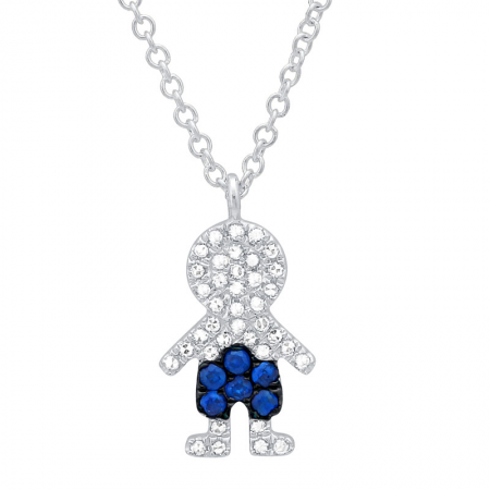 14K White Gold Diamond and Blue Sapphire Boy Necklace-Necklaces-Maurice's Jewelers-White Gold-