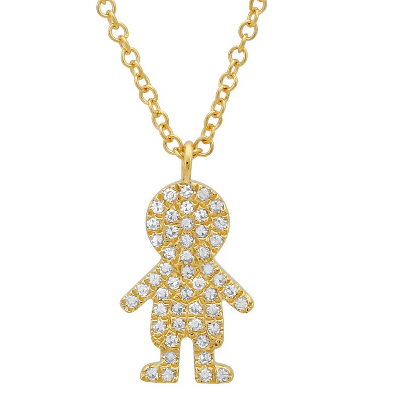 14K Yellow Gold Diamond Boy Pendant-Necklaces-superbell-Yellow Gold-