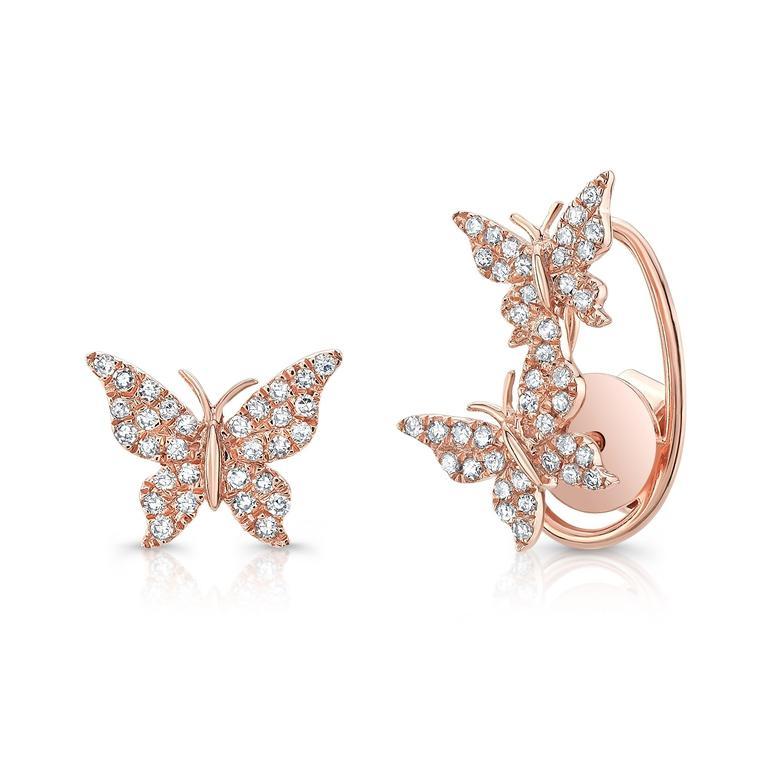 14K Rose Gold Diamond Butterfly Earrings-Earrings-Maurice's Jewelers-Rose Gold-