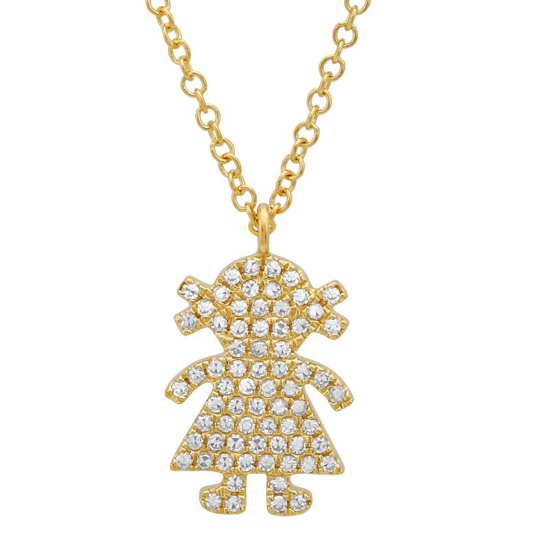 14K Yellow Gold Diamond Girl Pendant-Necklaces-superbell-Yellow Gold-