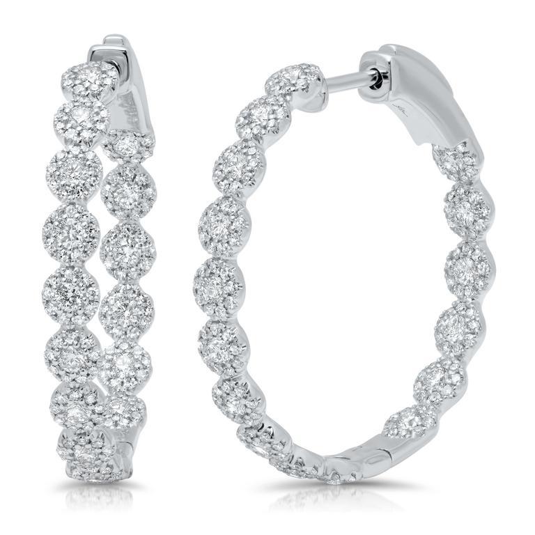 14K White Gold Diamond Halo Hoop Earrings-Earrings-Maurice's Jewelers-White Gold-