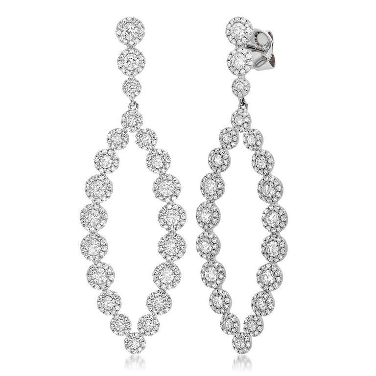 14K White Gold Diamond Halo Marquise Shaped Dangle Earrings-Earrings-Maurice's Jewelers-WHITE GOLD-