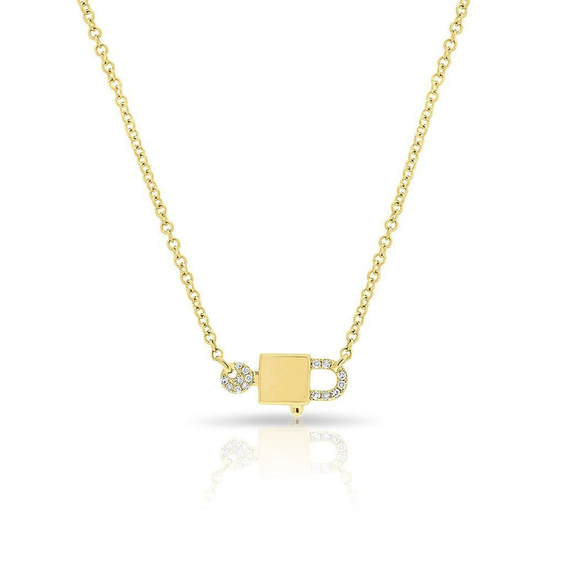 14K Yellow Gold Diamond Lock & Key Necklace - 14YG / .21ct