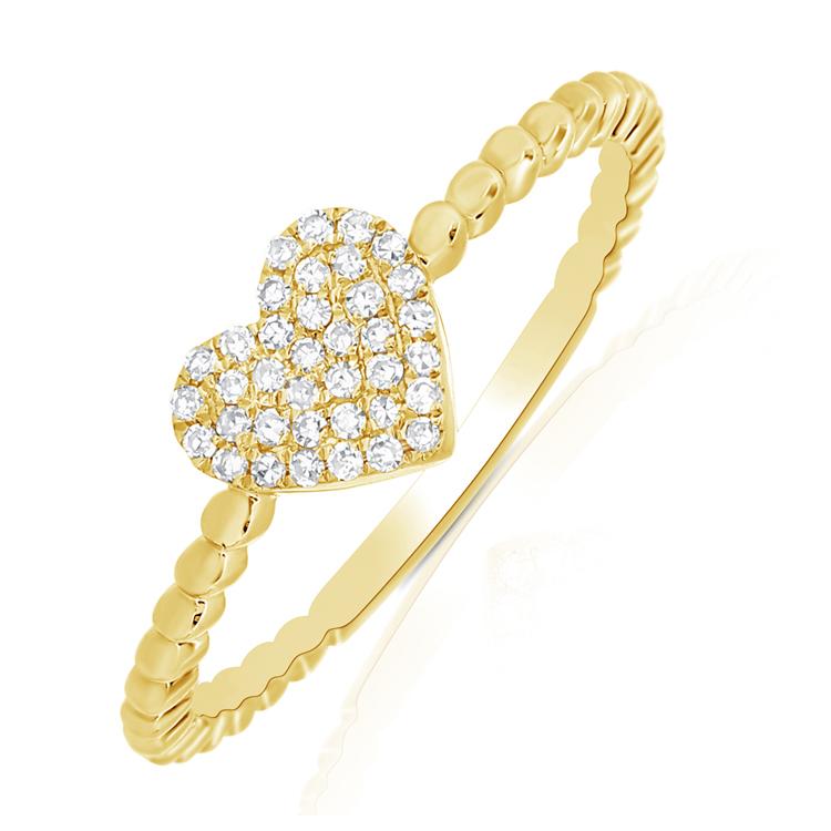 14K Yellow Gold Diamond Pave Heart Beaded Ring-Rings-Maurice's Jewelers-Yellow Gold-