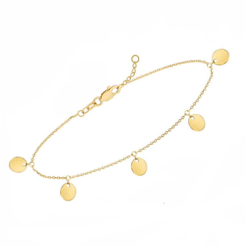 14K Yellow Gold Dangle Mini Disc Anklet-Anklet-Maurice's Jewelers-