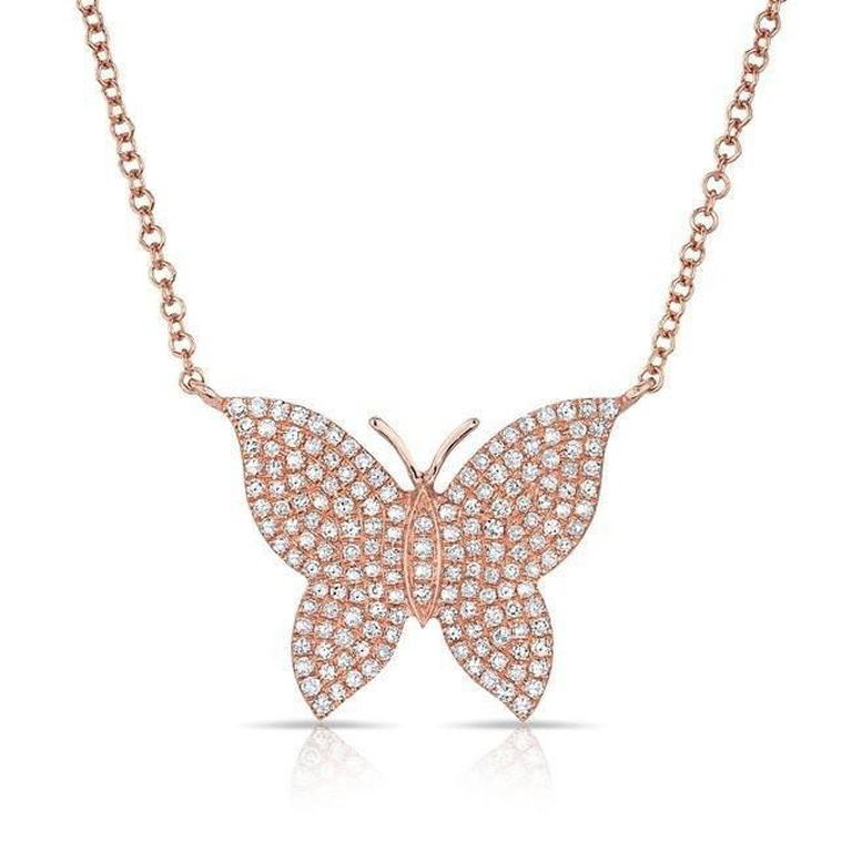 14K Rose Gold Pave Diamond Butterfly Necklace-Necklaces-Maurice's Jewelers-Rose Gold-