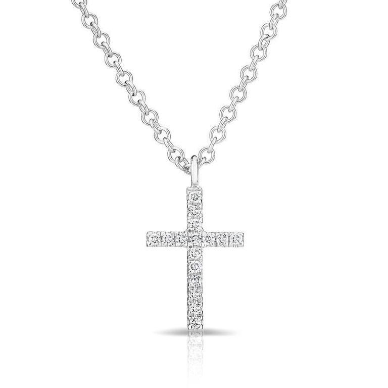 14K White Gold Petite Diamond Cross Necklace-Necklaces-majolie-White Gold-