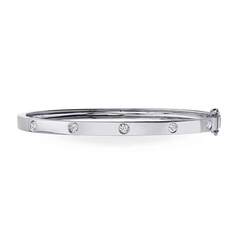 14K White Gold Stackable Polished Diamond Bangle-Bracelets-Maurice's Jewelers-White Gold-