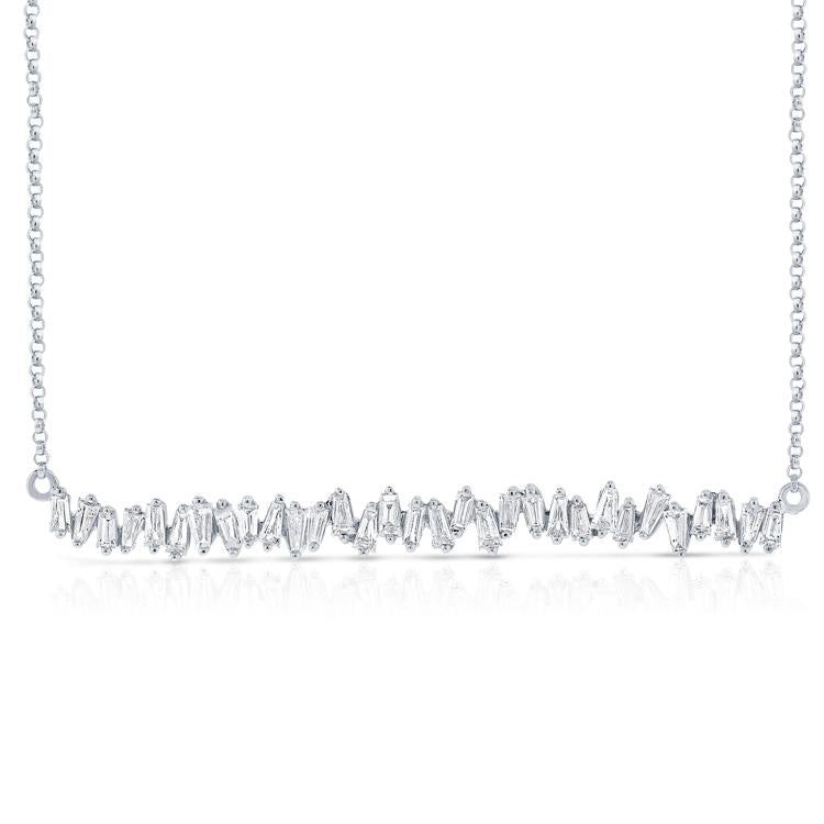 14K White Gold Staggered Baguette Diamond Bar Necklace-Necklaces-Maurice's Jewelers-