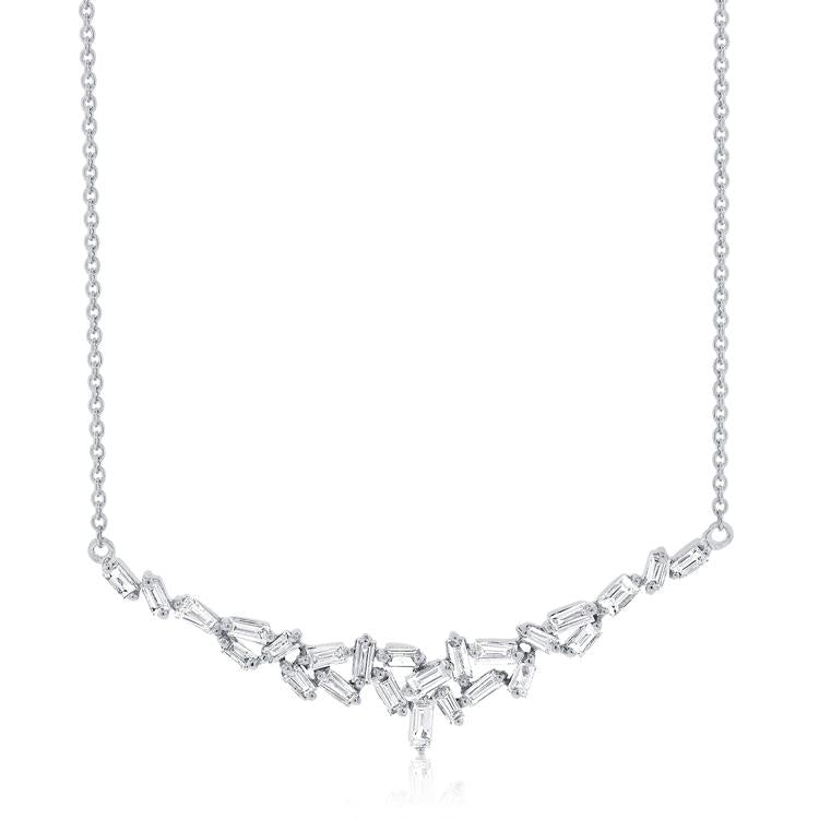 14K White Gold Staggered Baguette Diamond Necklace-Necklaces-Maurice's Jewelers-