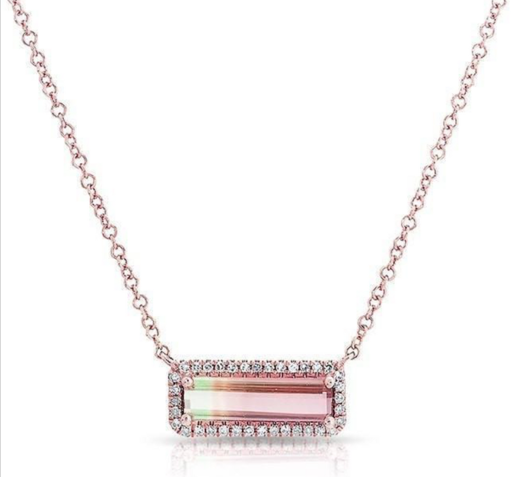 14K Rose Gold Watermelon Tourmaline Bar Necklace-Necklaces-Maurice's Jewelers-Rose Gold-