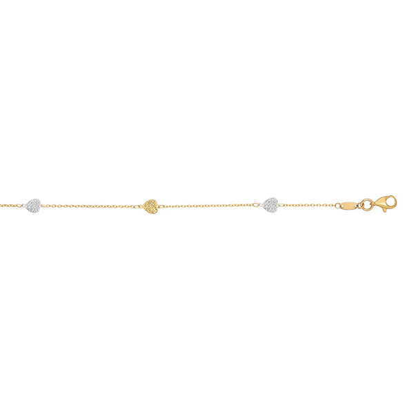 14K Yellow Gold Yellow +White Gold Heart on Link Anklet-Anklet-MAURICE'S JEWELERS-